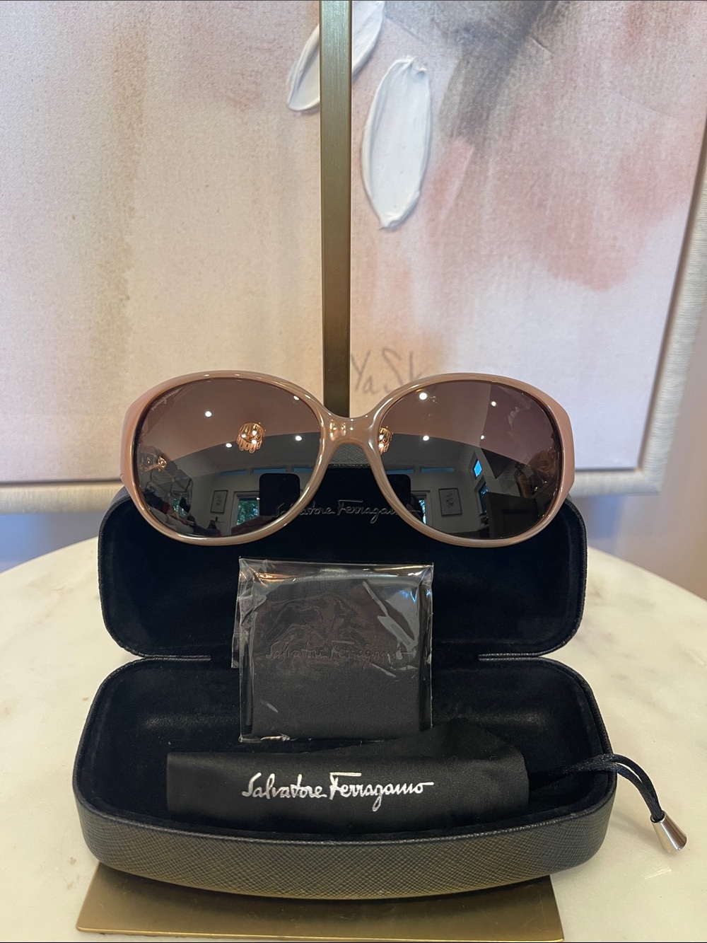 NWOT Salvatore Ferragamo Tan Frame Sunglasses with Brown Gradient Lenses